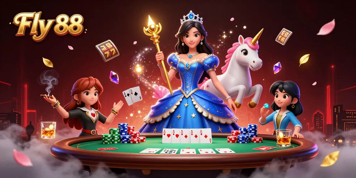 Experience the thrill of games at Fly 88 with poker action and vibrant casino elements.