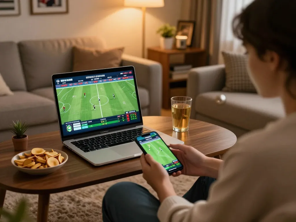 Engaging football betting session showcasing resultsfootball odds on laptop amidst a cozy ambiance