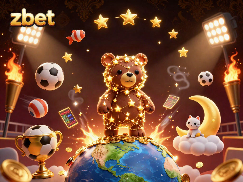 Engage in thrilling gameplay with zbet, featuring a dynamic illustration of a constellation bear scooping coins.