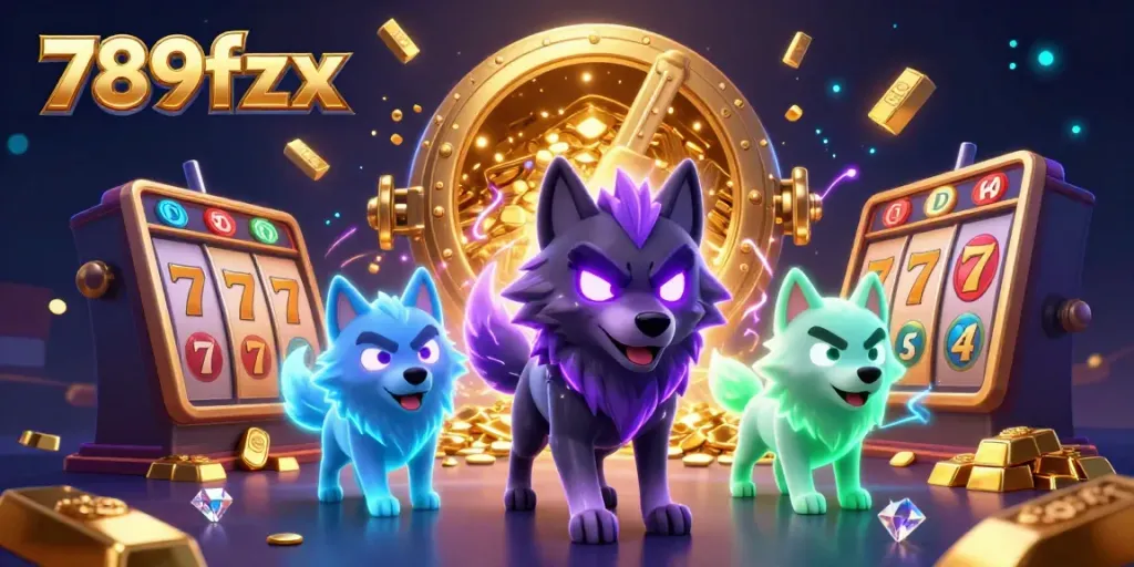Experience the vibrant casino world with 789fzx, featuring dynamic slot reels and treasure all around.