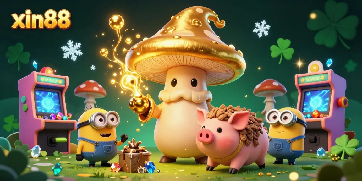 Play and win at xin88 with this vibrant 3D illustration showcasing casino-themed characters and elements.