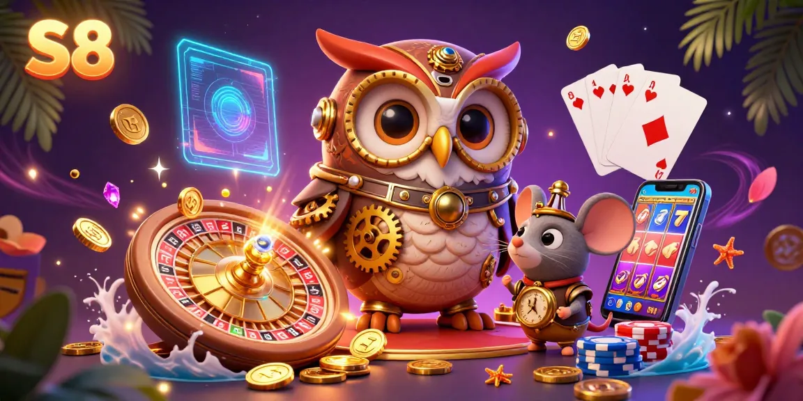 Engage in the thrilling world of S8, enjoying vibrant casino action featuring steampunk elements and dazzling game components.
