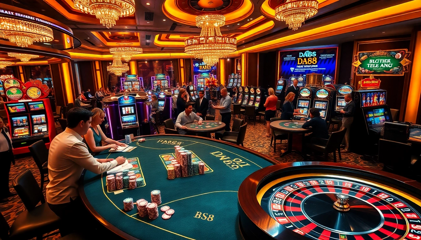 Experience high-stakes gambling excitement at DA88 with vibrant casino tables and professional dealers.