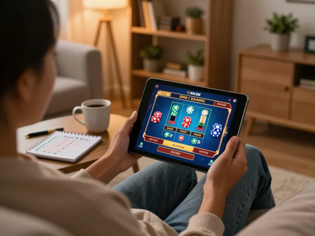 Playing engaging online casino games at https://nk88.credit/ with a warm home atmosphere.