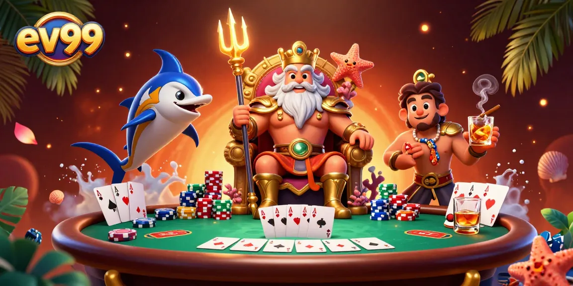 Experience high-stakes poker action with ev99's engaging 3D casino scene.
