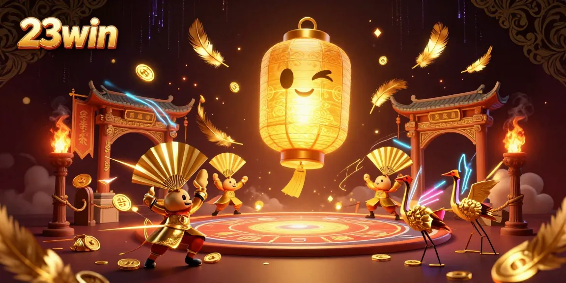 Experience thrilling wins at 23win with a vibrant 3D casino scene featuring golden gaming elements.