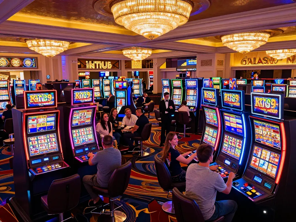 Experience the excitement of king79 casino floor with friends enjoying vibrant slot machines.
