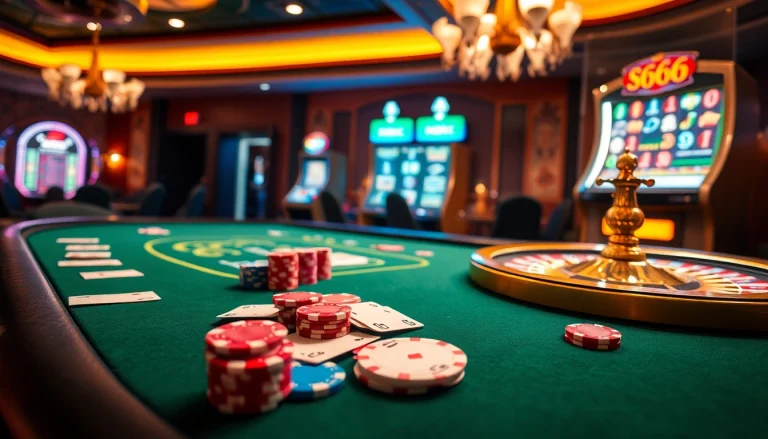 S666 players engaging in high-stakes poker at a luxurious casino table.