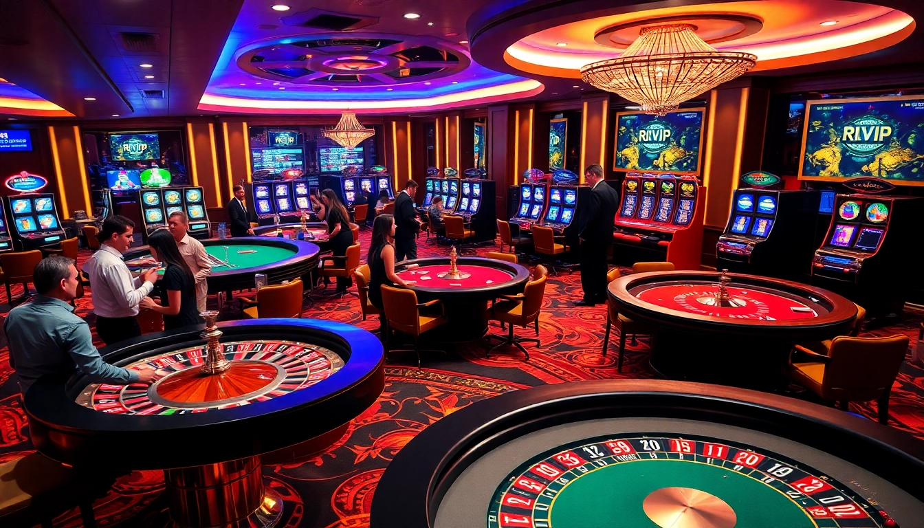 Engaging gameplay at RIKVIP casino with vibrant poker tables and dynamic slots.