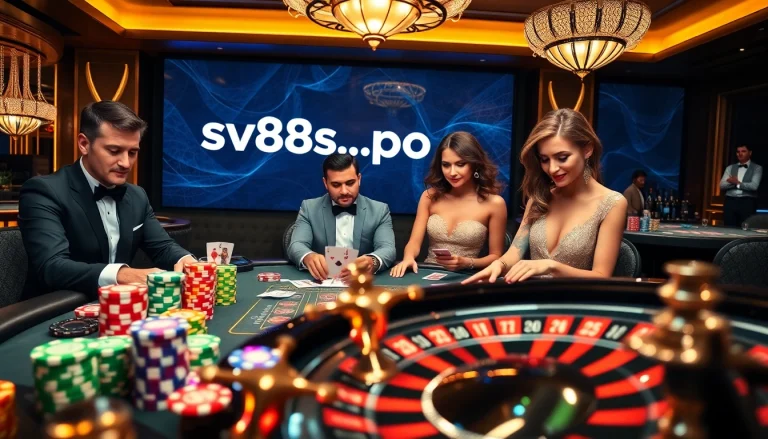 Engaged players at sv88s.pro enjoy an exciting blackjack game amidst colorful casino elements.