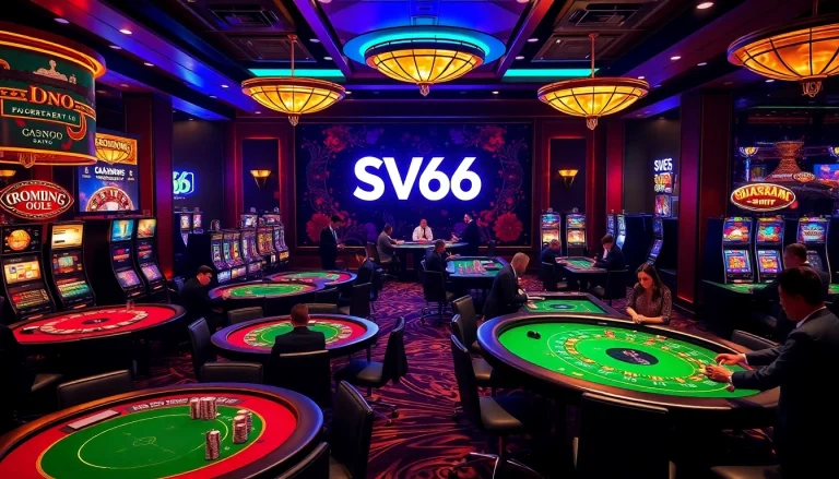 Experience top-notch gambling excitement at SV66 with vibrant casino tables and poker chips.