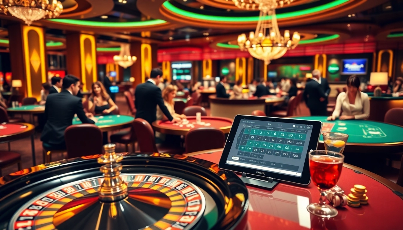 Experience the excitement of vvjl11 com in a luxurious casino setting with vibrant gaming tables and elegant players.