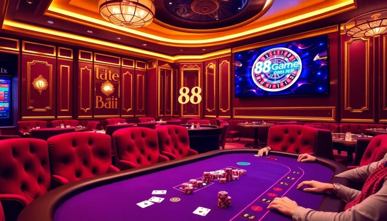 Players enjoying poker at 68 Game Bài, featuring vibrant tables and thrilling atmosphere.