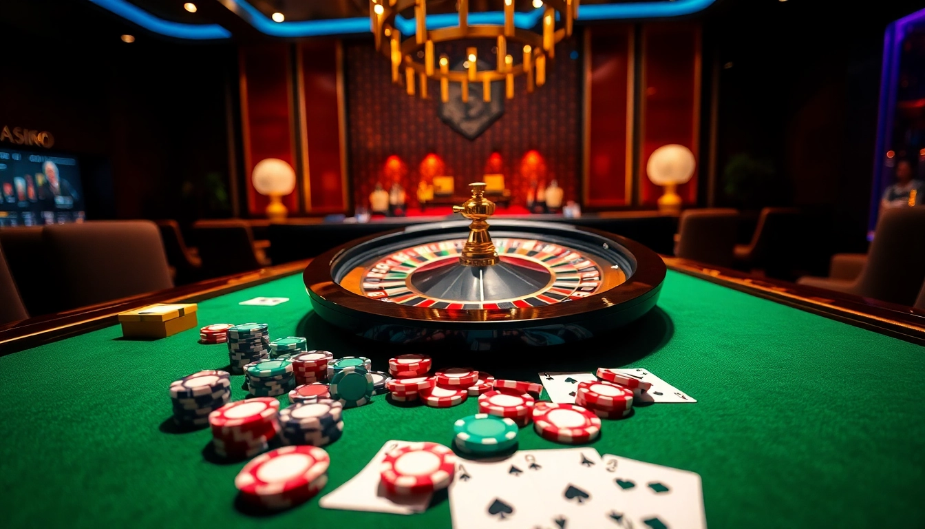 Experience thrilling gameplay at casino TR88 with poker chips and roulette wheel.