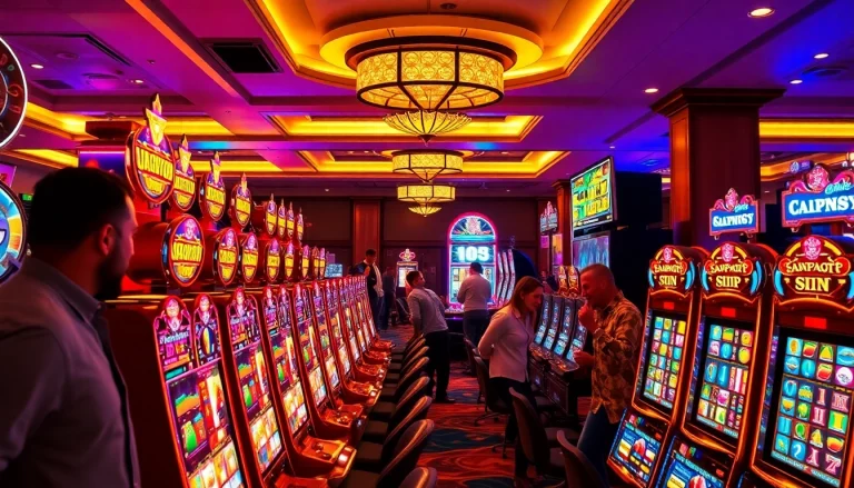 Players engaging with colorful Slot Game machines in a luxurious casino setting.