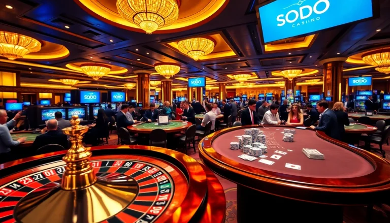 Players engaging at SODO Casino's sophisticated gaming tables, capturing the excitement of casino life.